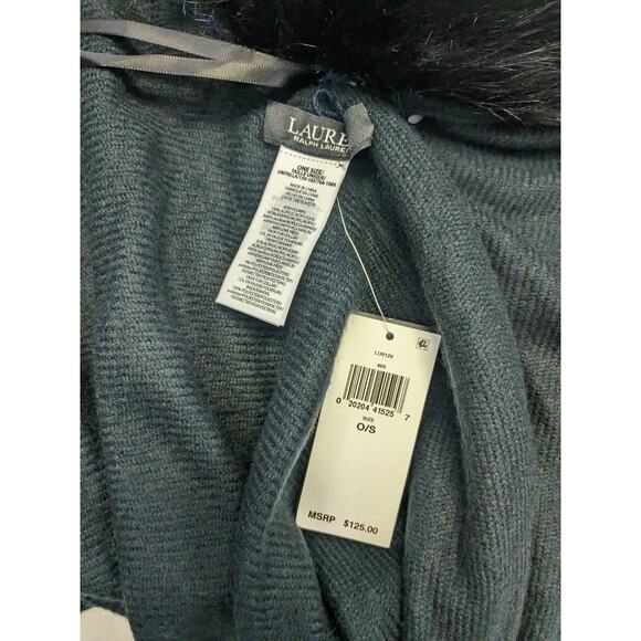 Lauren Ralph Lauren Reversible Plaid Poncho Wrap One Size Faux Fur Collar NWT - Picture 7 of 7